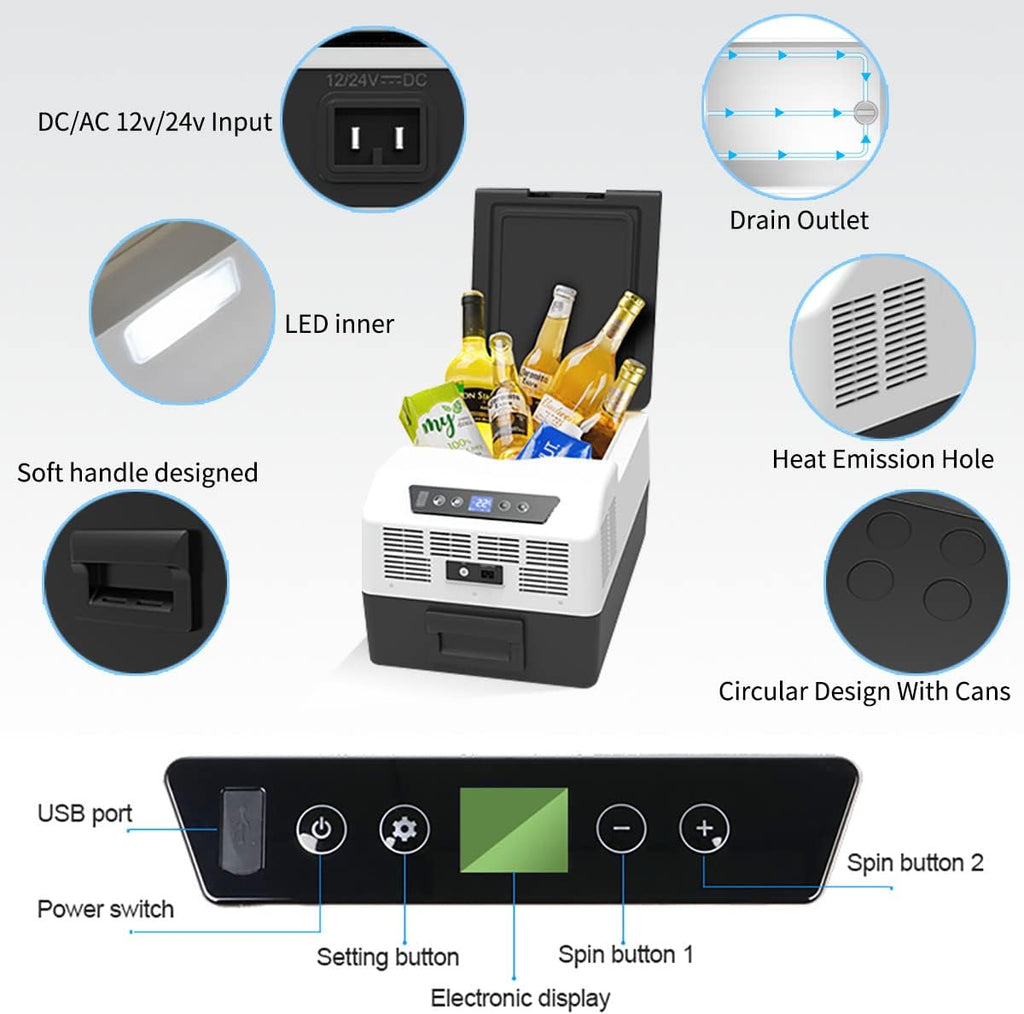 Car Refrigerator 16 Quart Car Fridge with 12/24V DC 100/240V AC Adapter I50539
