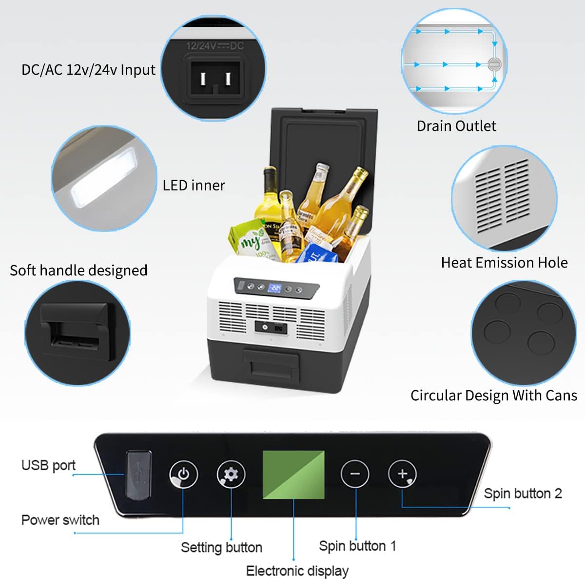 Car Refrigerator 16 Quart Car Fridge with 12/24V DC 100/240V AC Adapter I50539