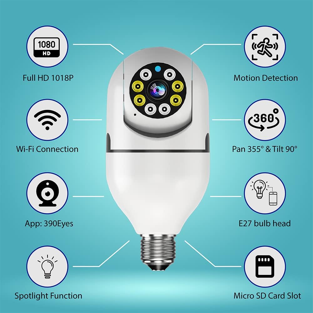 E27 1080P PTZ Smart Security Light Bulb Camera with 2.4GHz 5G WiFi K93423