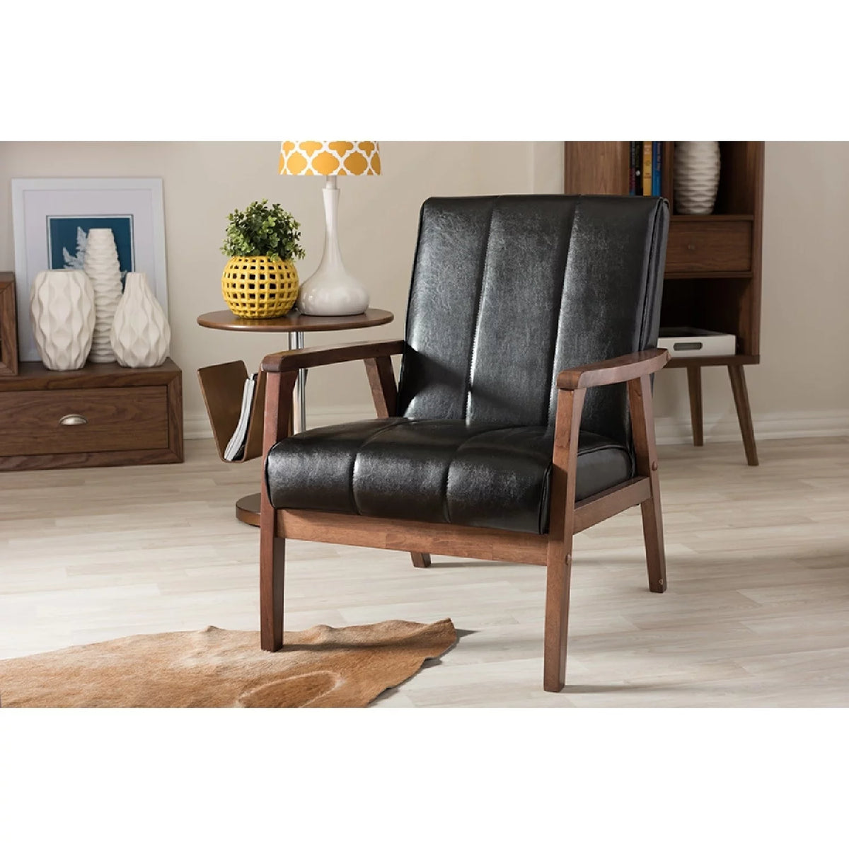 Black Faux Leather Wooden Lounge Chair W977428