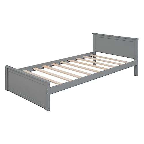 Twin Size Loft Bed with Built-in Desk & Wardrobes, Wood Bedframe with 4 Drawers & 4 Shelves, Gray I872030