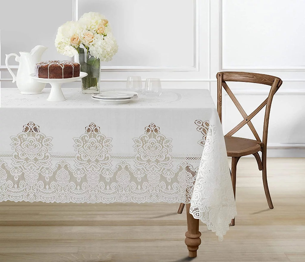 White Polyester Lace Tablecloth 52 x 70 Inch F616