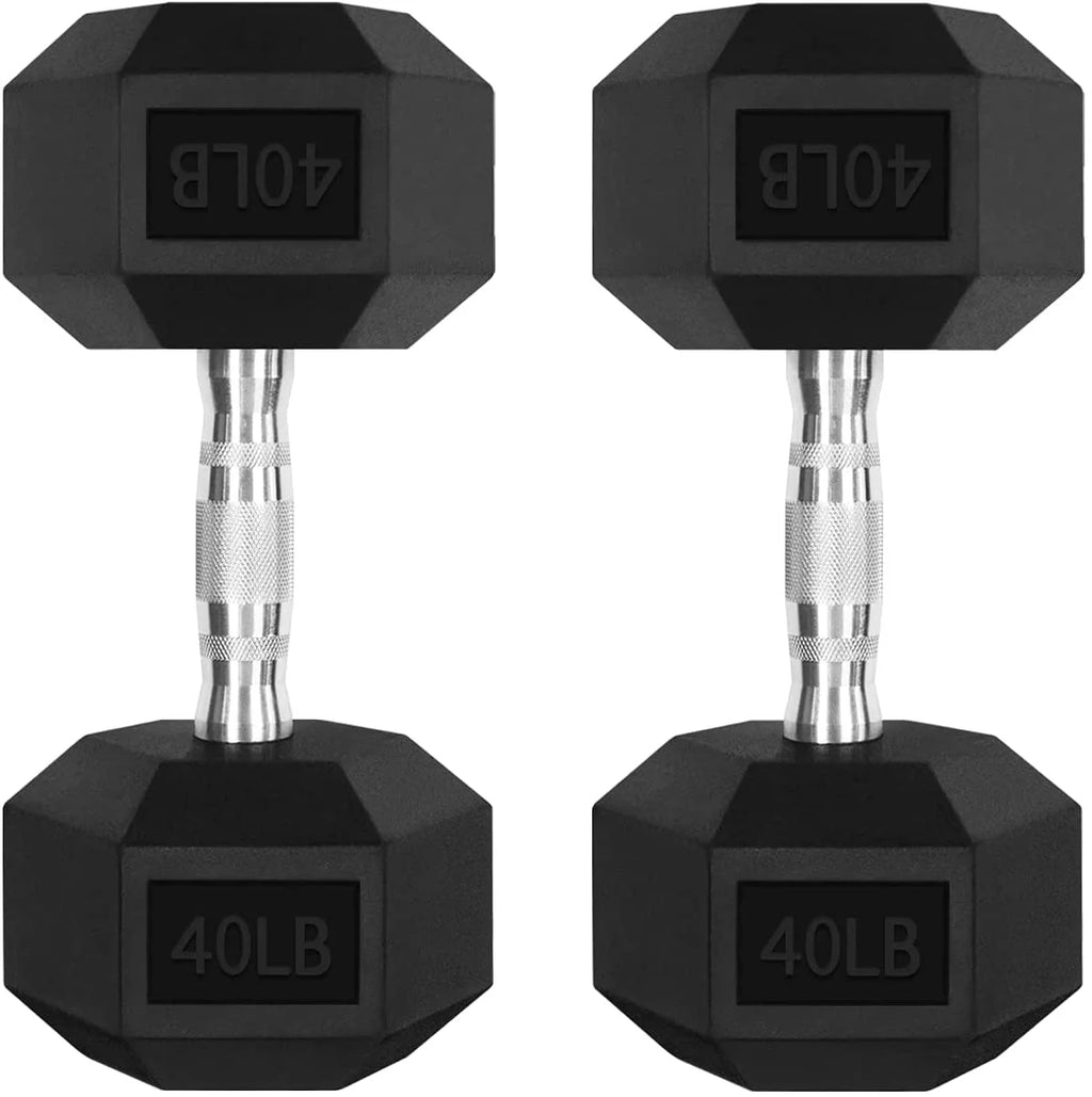 Rubber Hex Dumbbell 5-60 Lbs with Metal Handle A230969