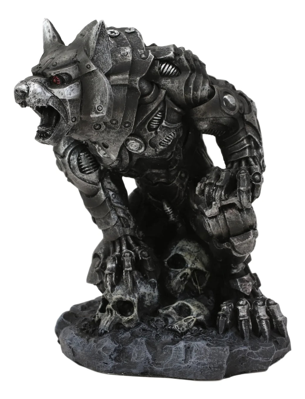 Steampunk Robotic Werewolf Crushing Skull Statue Figurine K1796