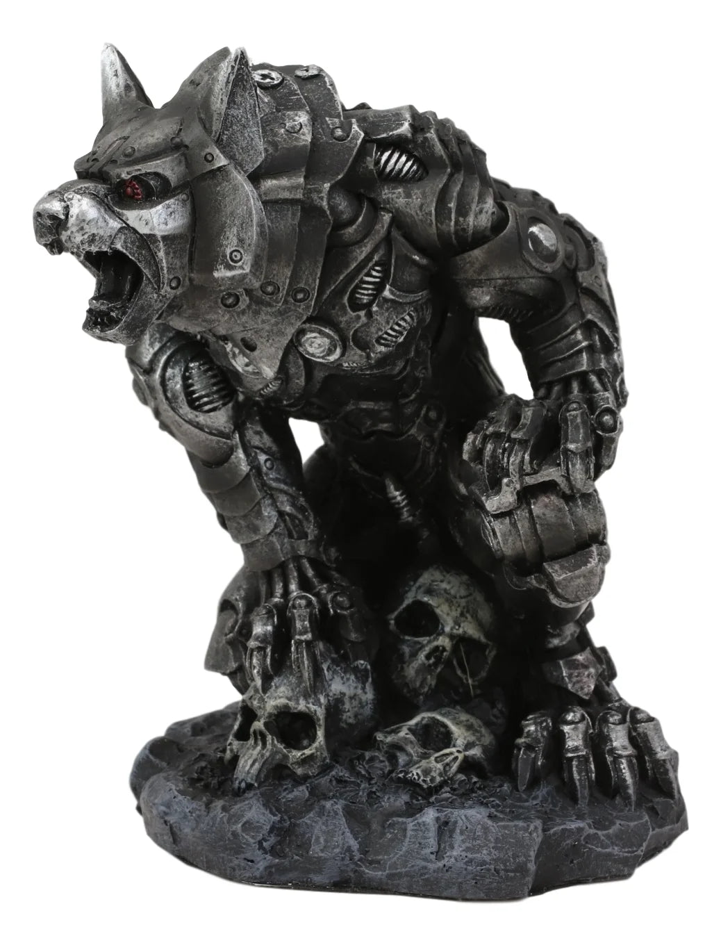 Steampunk Robotic Werewolf Crushing Skull Statue Figurine K1796