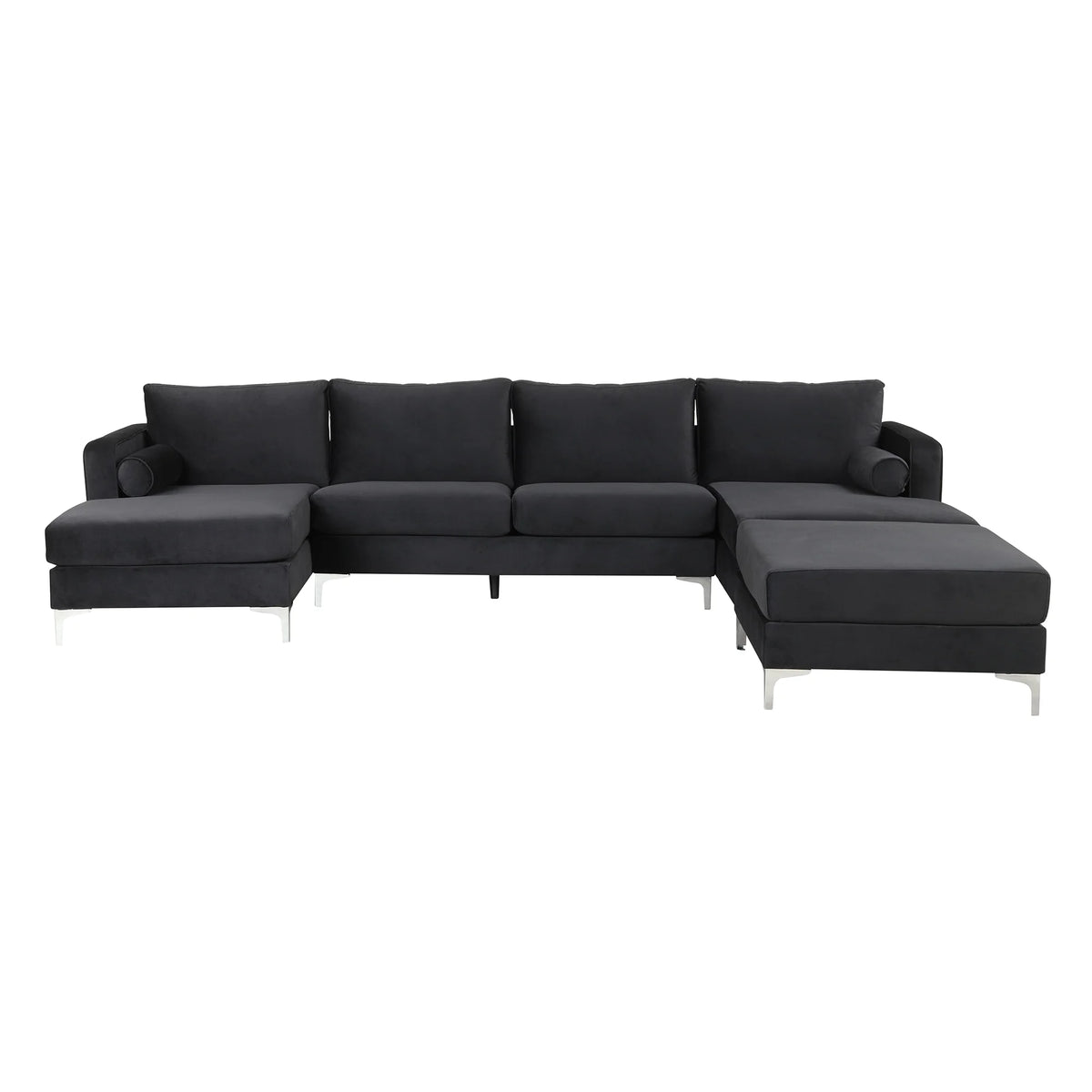 Black Velvet U-Shape Sectional Sofa with Ottoman Y535