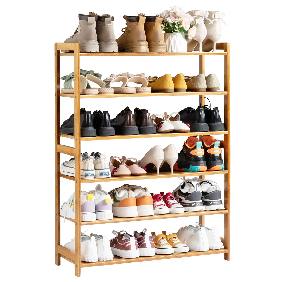 6 Tier Natural Wood Bamboo Shoe Rack D592