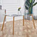 Glass Dining Table Modern Rectangular with Tempered Glass Tabletop and Black Metal Legs R739