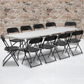 8' Bi-Fold Granite White Plastic Folding Table Set with 10 Folding Chairs F363722