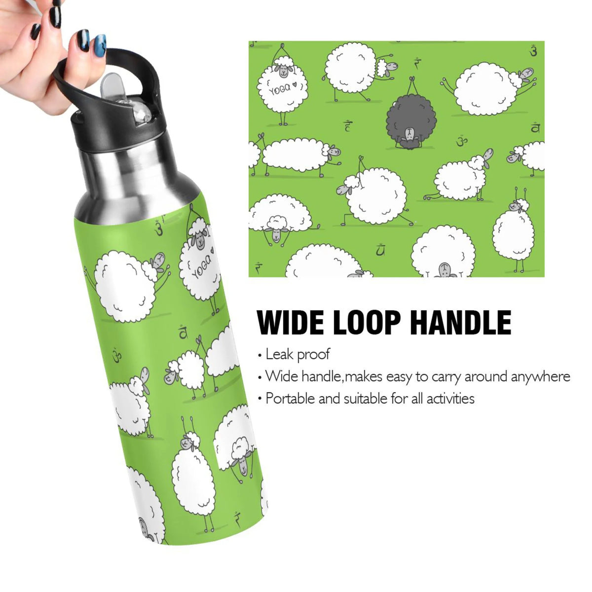 Green Stainless Steel Insulated Water Bottle with Straw Lid A4138