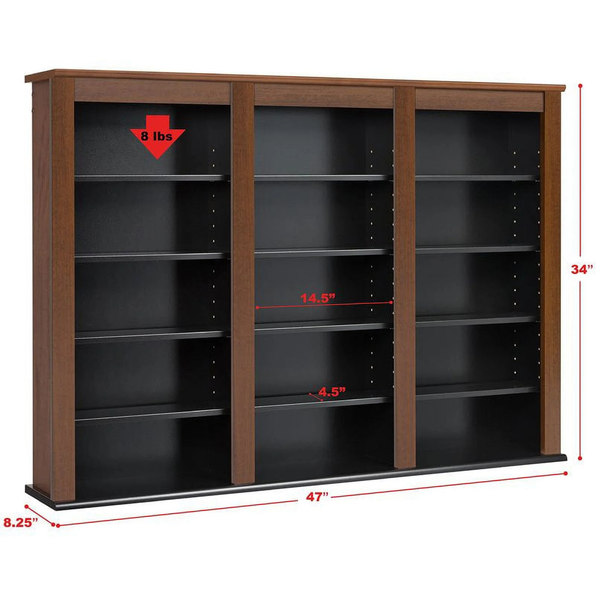 Triple Floating Media Wall Storage in Cherry and Black Y65183