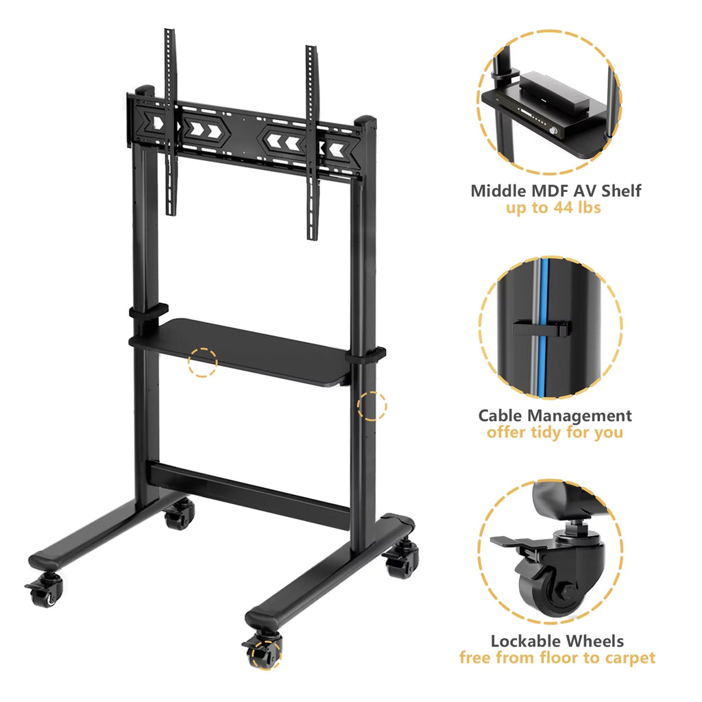 Black Rolling Mobile TV Stand for 55 to 90 inch Flat Screen TVs X51463