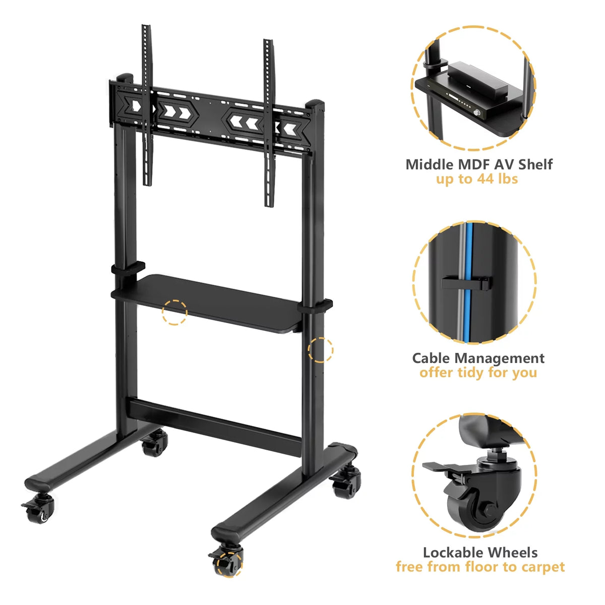 Black Rolling Mobile TV Stand for 55 to 90 inch Flat Screen TVs X51463