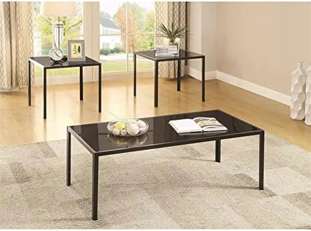 Black 3 Piece Glass Top Coffee Table Set M746544