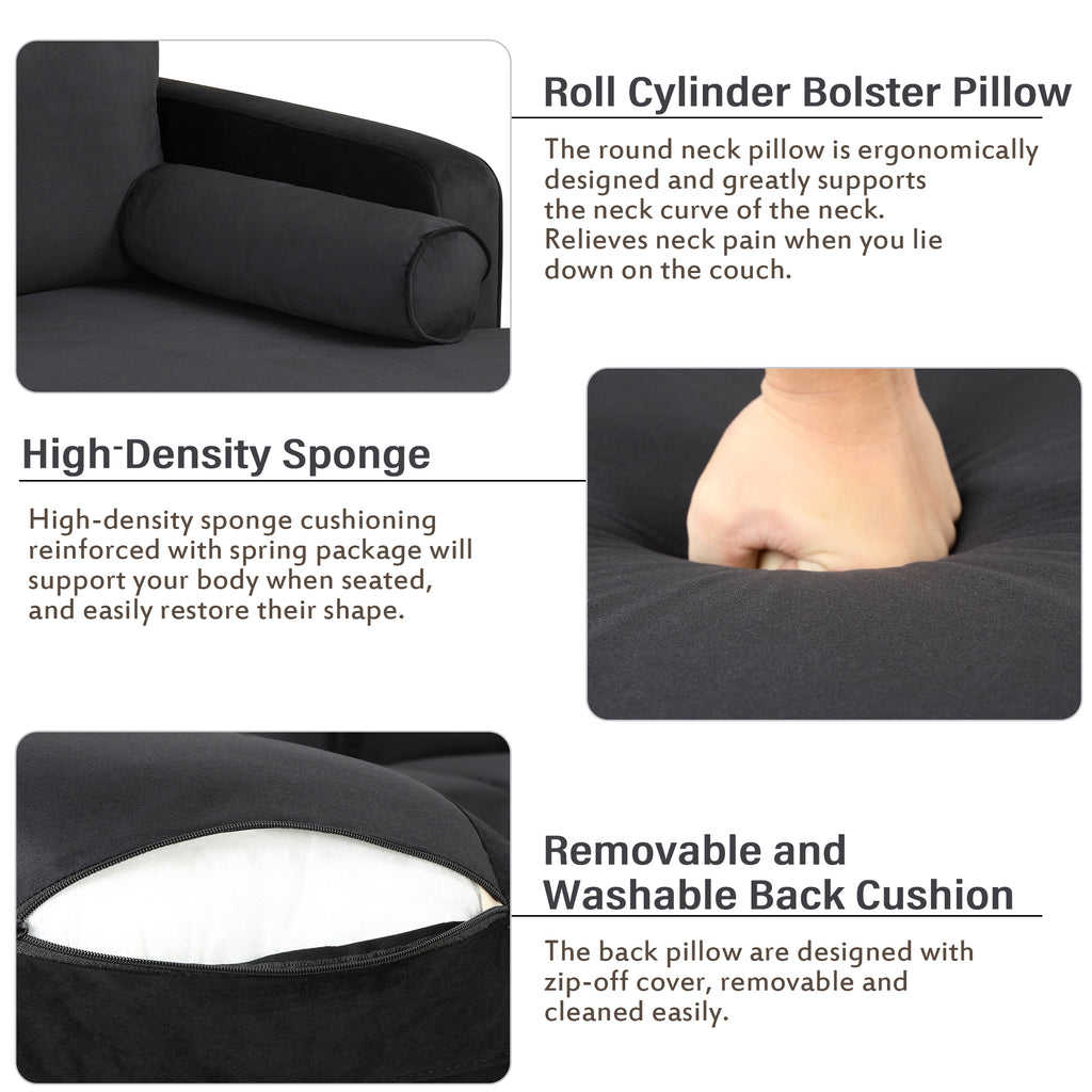 Black Velvet U-Shape Sectional Sofa with Ottoman Y535
