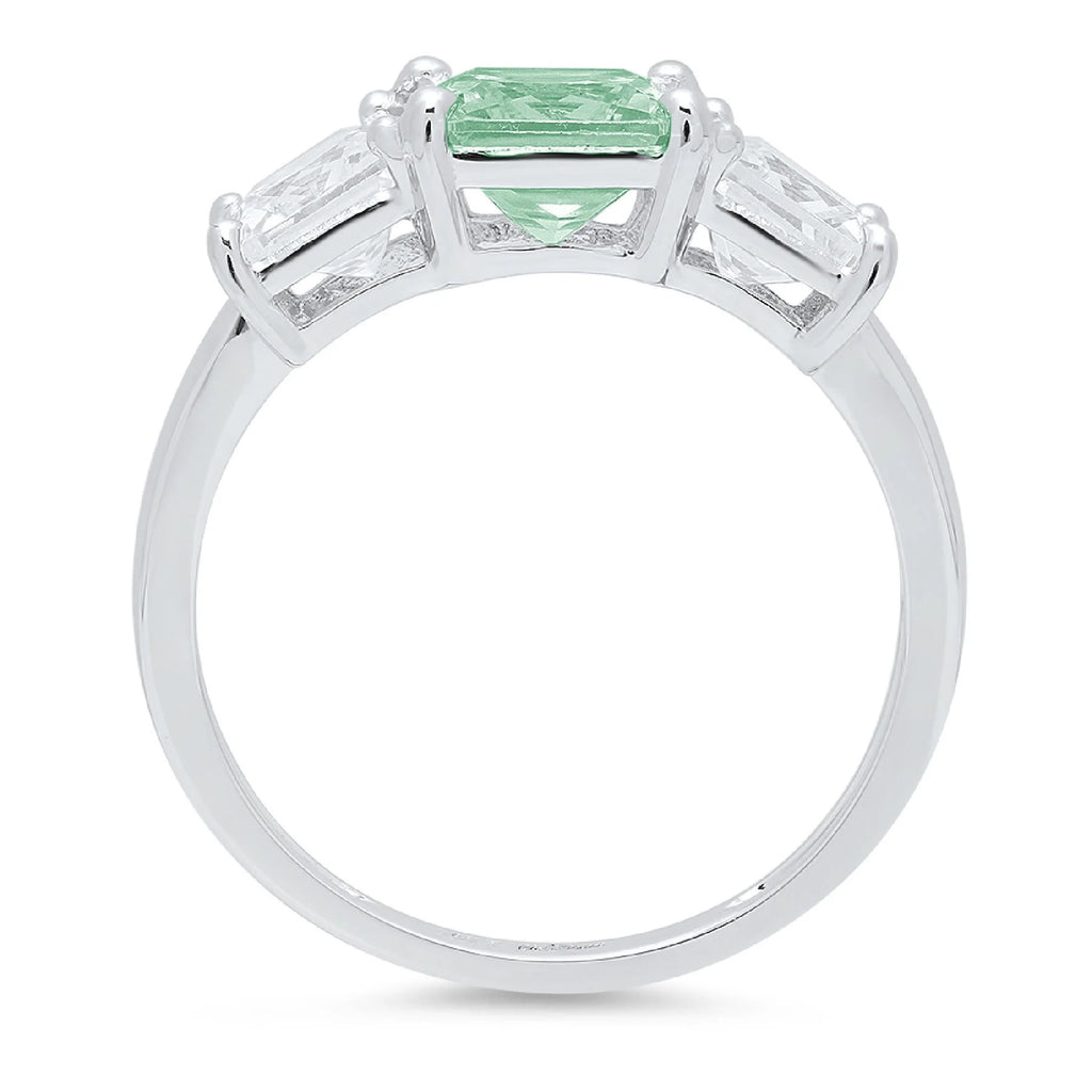 18k White Gold 3 stone Moissanite Ring Size 3.5 O1693
