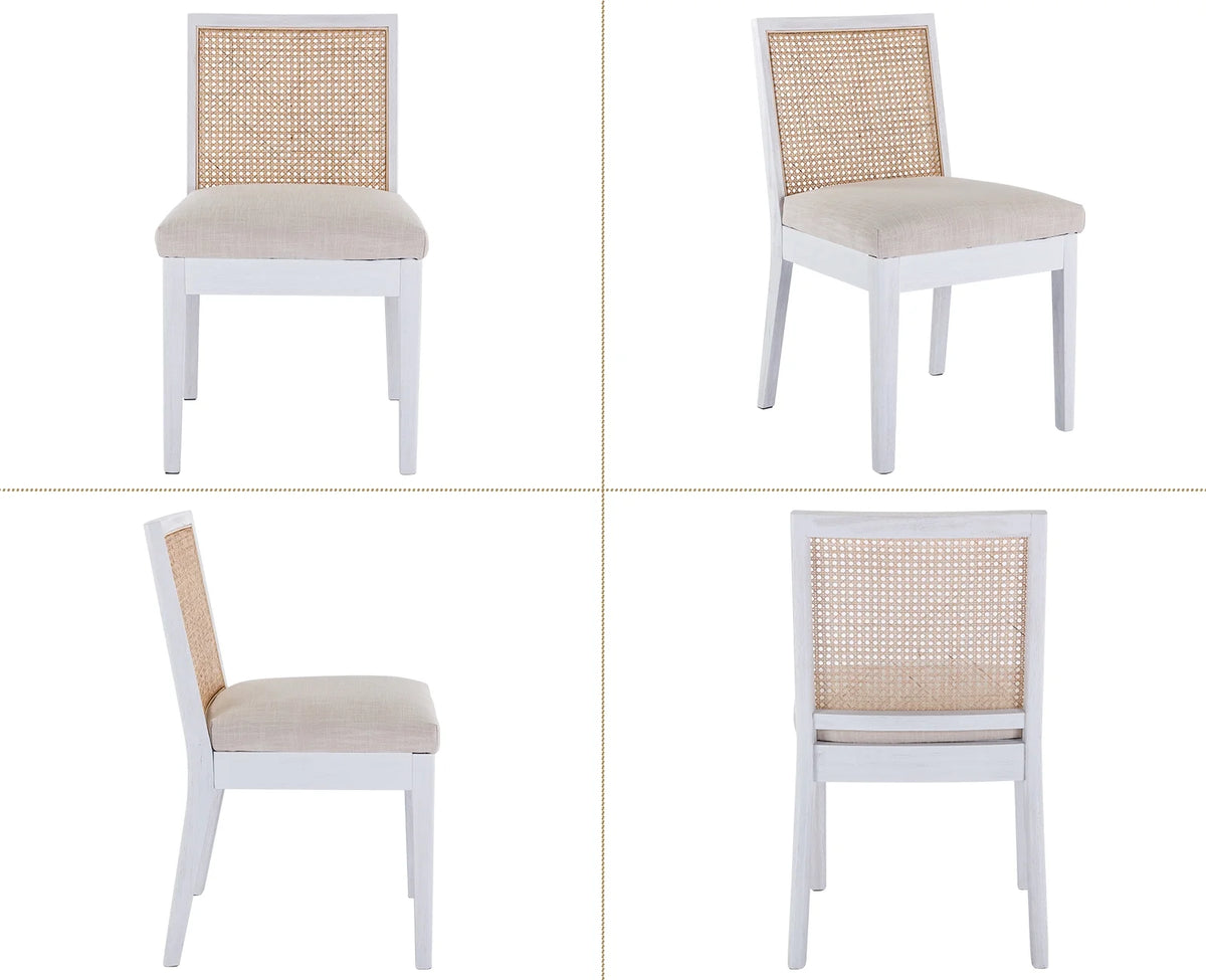 Beige Rattan Dining Chairs Set of 2 with White Hardwood Frame S6188