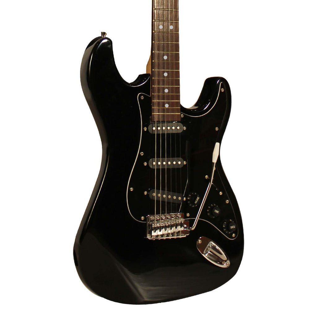 Black Electric Guitar with Amp, Case, and Cable U1437