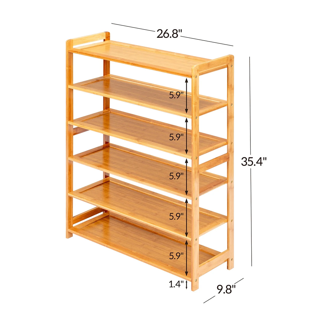6 Tier Natural Wood Bamboo Shoe Rack D592