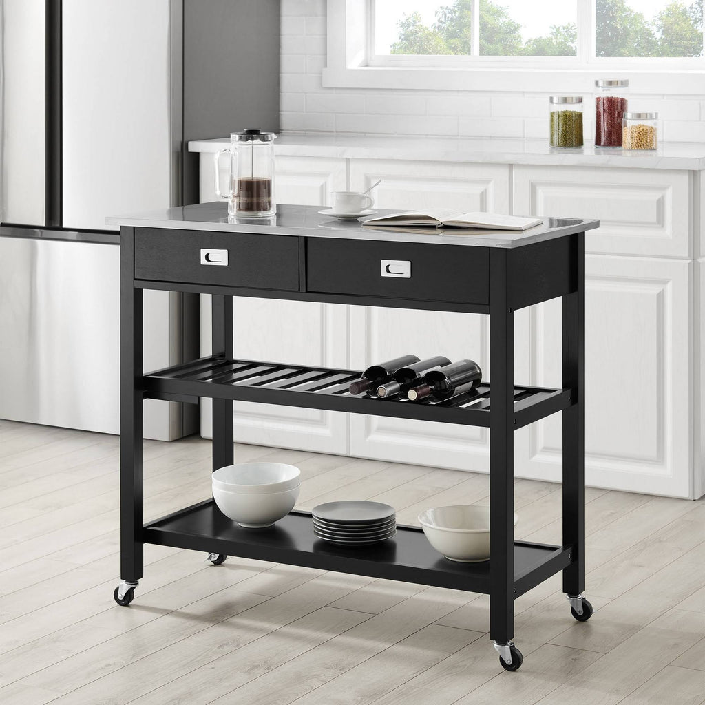 Black Stainless Steel Top Kitchen Island Cart M543