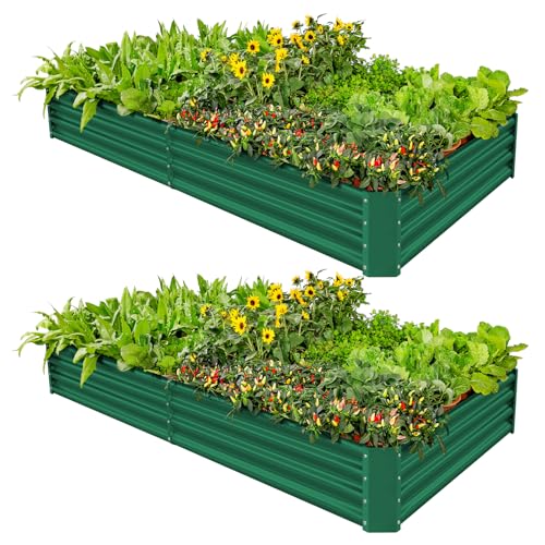 2 Pack 8×4×1ft Galvanized Metal Raised Garden Bed G281