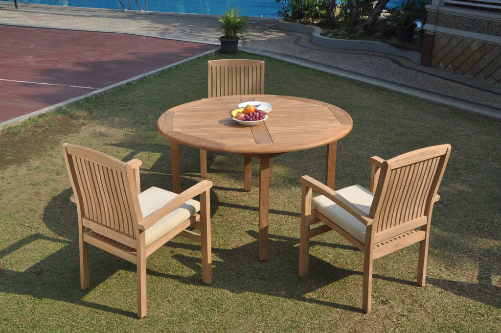 Grade-A Teak 4 Pc Dining Set with 52" Round Table and 3 Stacking Arm Chairs W8012