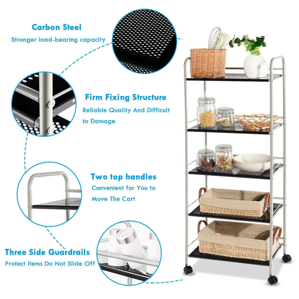 Black 5 Tiers Mesh Utility Cart W778024