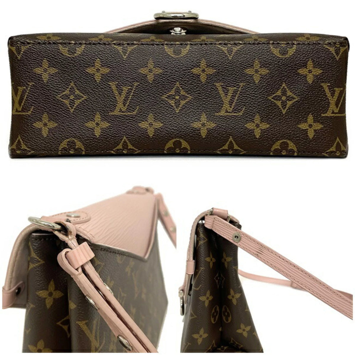 Pink Brown Monogram Leather Handbag S25064