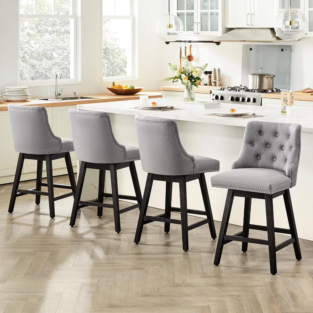 Grey 26” Upholstered Bar Stools Set of 4 with Wood Legs B326