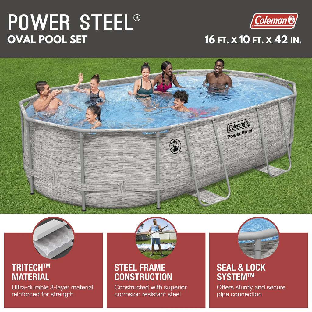 16 ft. x 10 ft. x 42 in. Oval Metal Frame Above Ground Pool Set N859