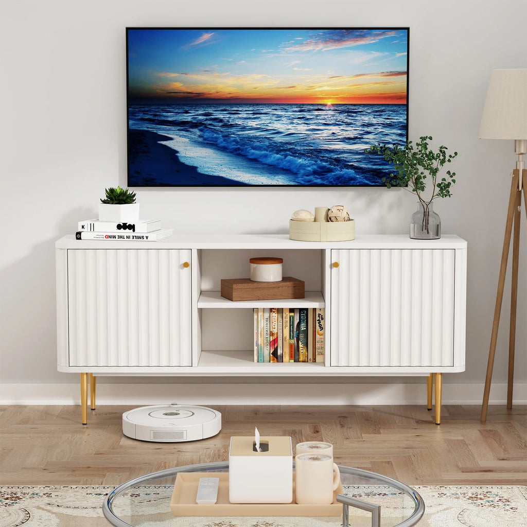 Mid Century Modern White TV Stand with Storage U733029