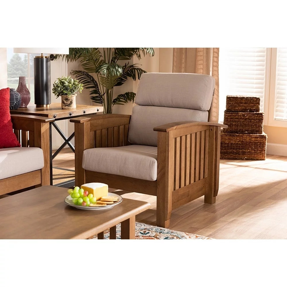 Taupe Fabric Upholstered Wood 1-Seater Lounge Chair O28313