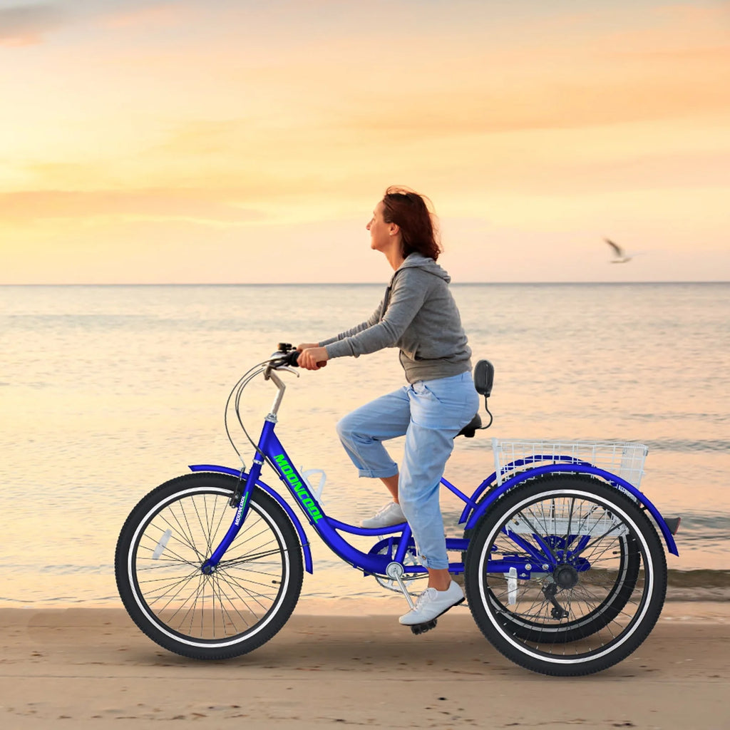 Cyan 26 inch 7-Speed Adult Tricycle with Basket A307