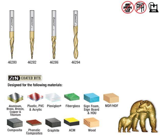 4-pc ZrN Coated 1/4x22 Shank Router Bit E2574