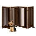 Espresso 4-Panel Freestanding Wooden Pet Gate with Walk Through Door S84487