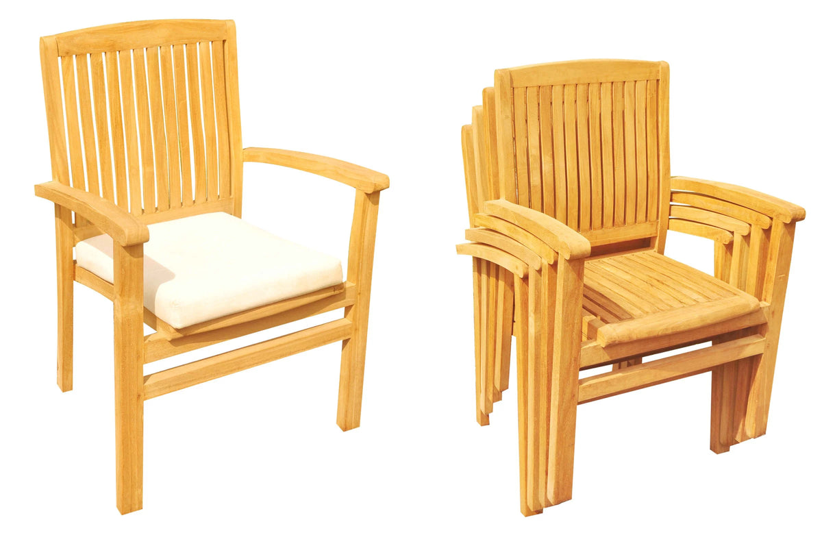 Grade-A Teak 4 Pc Dining Set with 52" Round Table and 3 Stacking Arm Chairs W8012