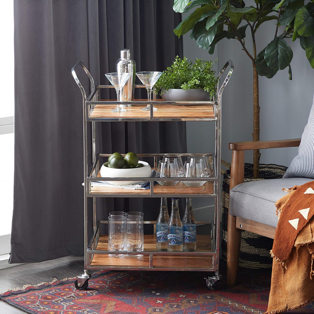 Multi Colored Stainless Steel Bar Cart U745878