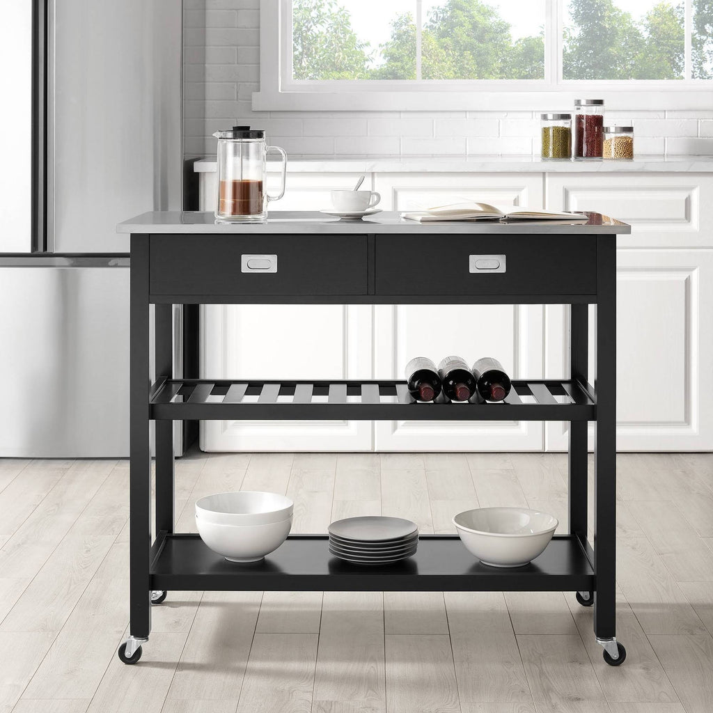 Black Stainless Steel Top Kitchen Island Cart M543
