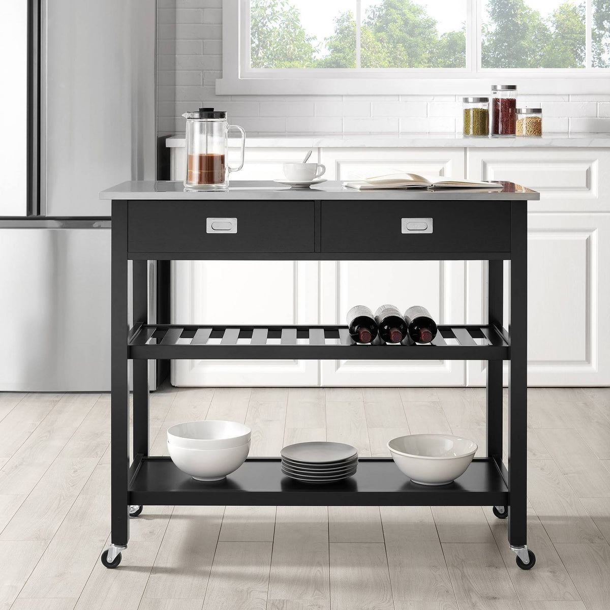 Black Stainless Steel Top Kitchen Island Cart M543