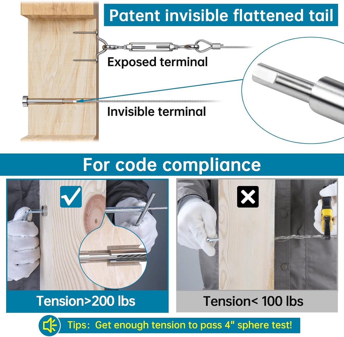 10Pair Invisible Cable Railing Kit T316 Stainless Steel E8652