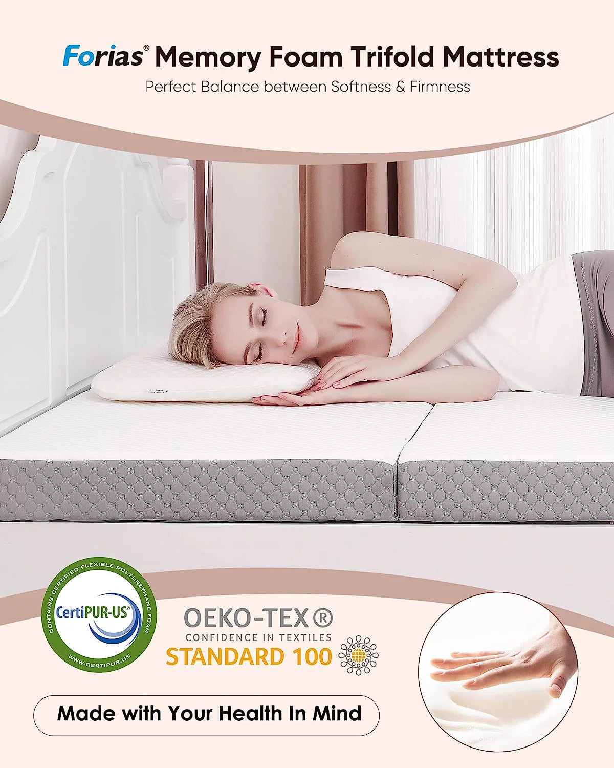 Twin Size 4 inch Foldable Memory Foam Mattress with Washable Cover P894995