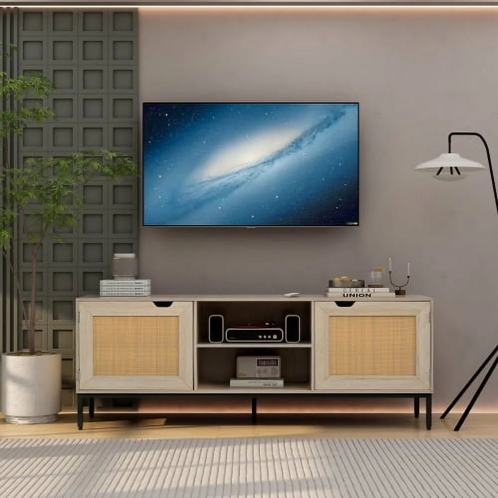 Rattan TV Stand with 2 Rattan Doors K5017