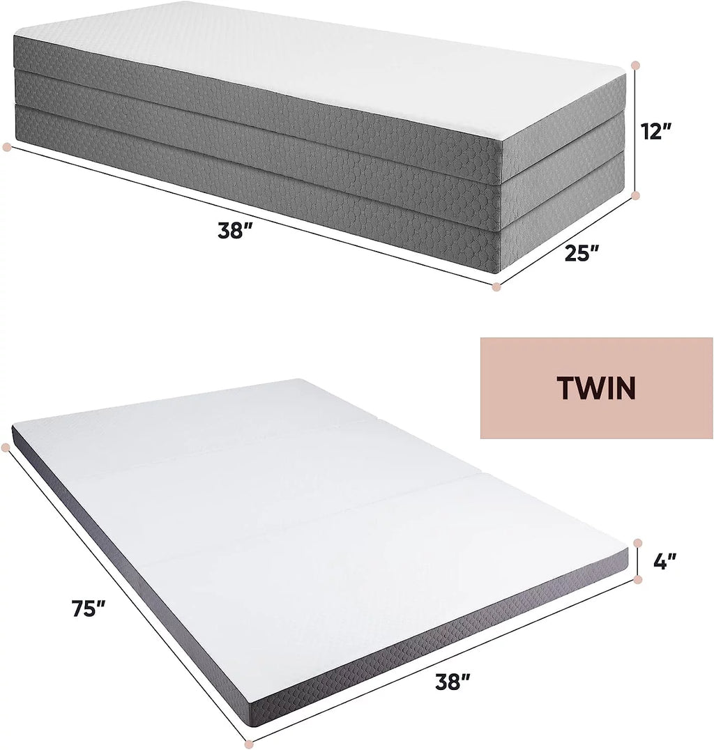 Twin Size 4 inch Foldable Memory Foam Mattress with Washable Cover P894995