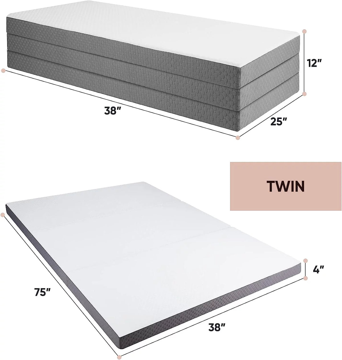 Twin Size 4 inch Foldable Memory Foam Mattress with Washable Cover P894995