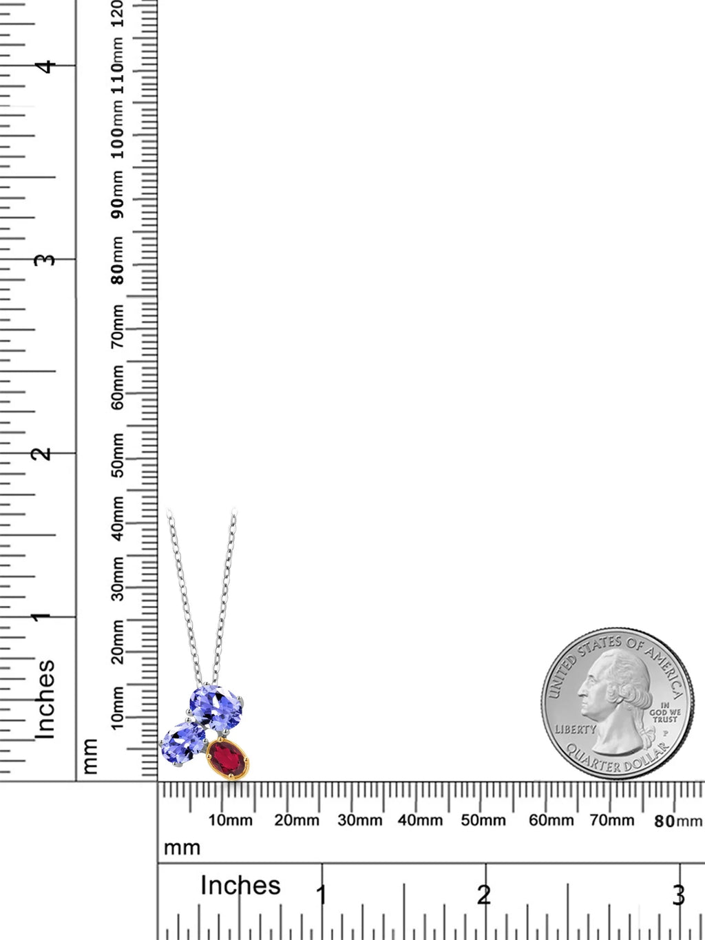 925 Silver 10K Yellow Gold Blue Tanzanite Ruby Red Mystic Topaz Pendant Necklace with 18 inch Chain G8710