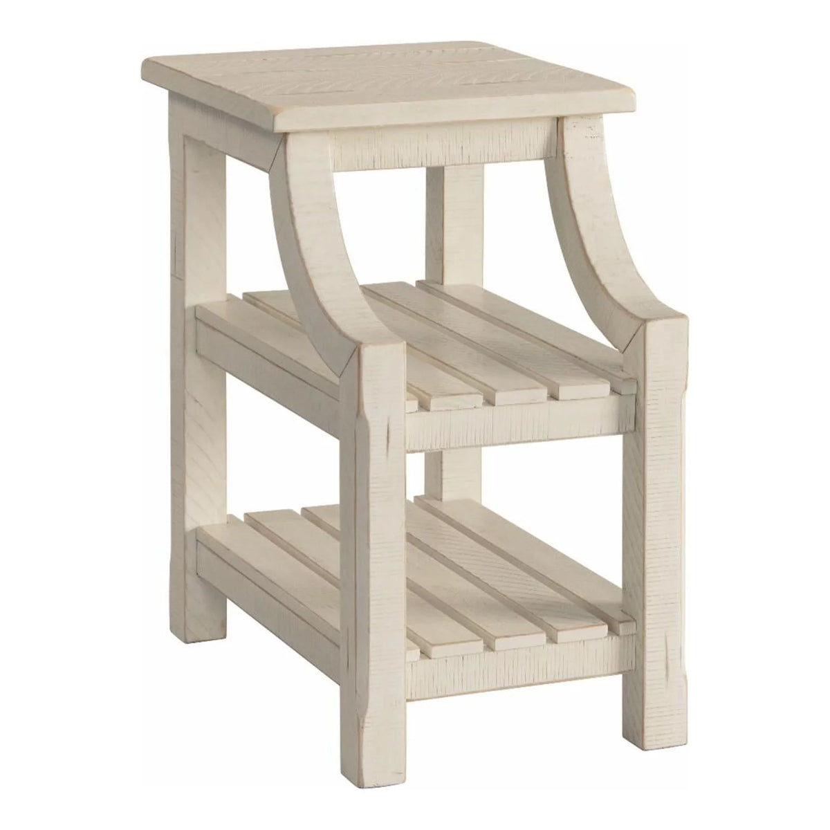 Antique White Solid Wood Chairside Table with Power A374835