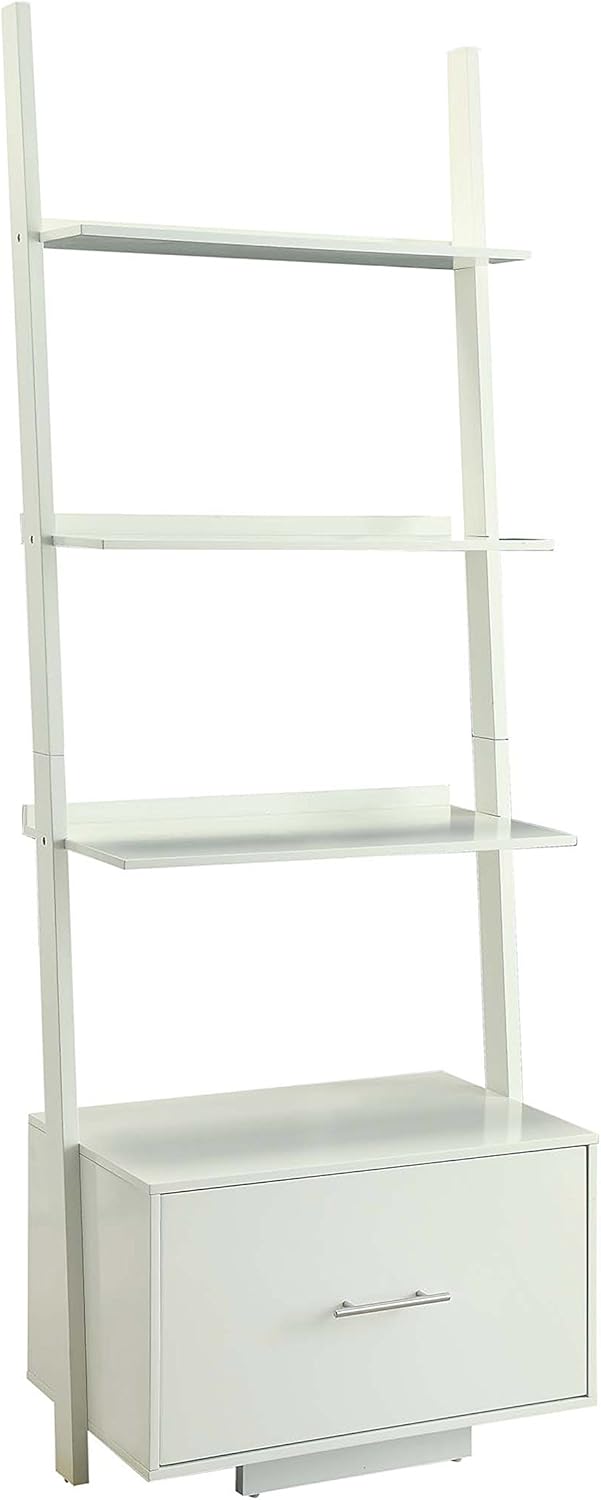 Dark Walnut Ladder Bookcase with File Drawer B834875