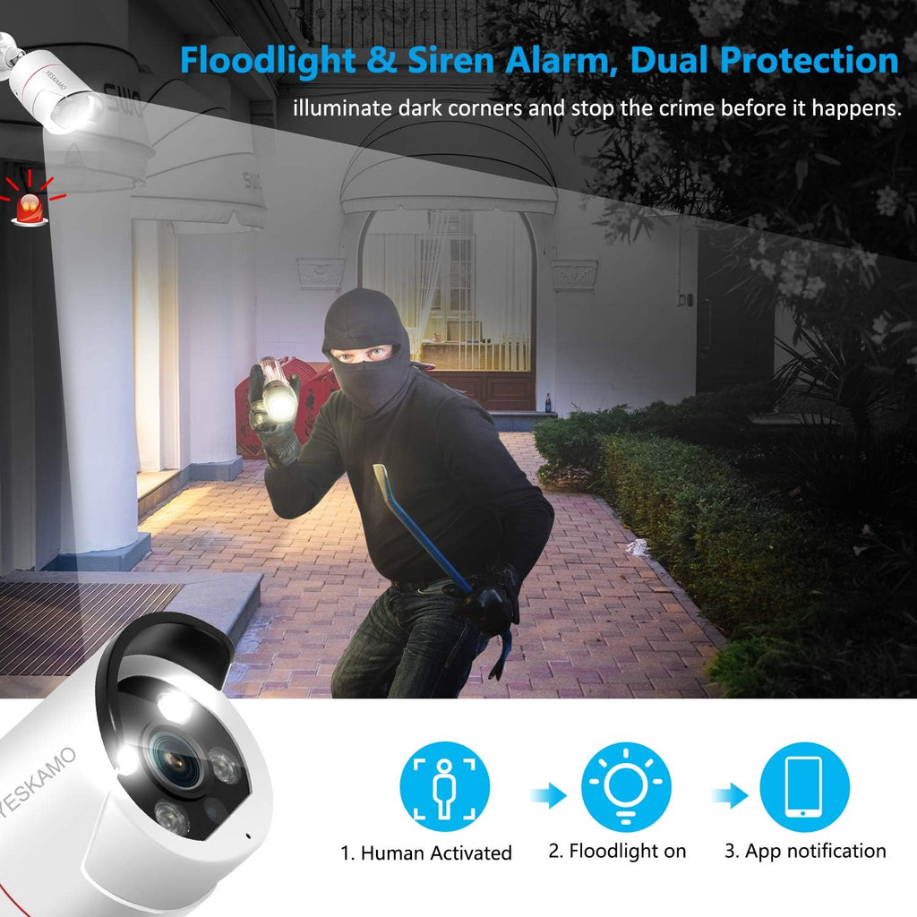 5MP PoE Security Camera System, 4pcs Wired Outdoor PoE IP Cameras, 8CH NVR with 2TB Hard Drive, Color Night Vision C9151