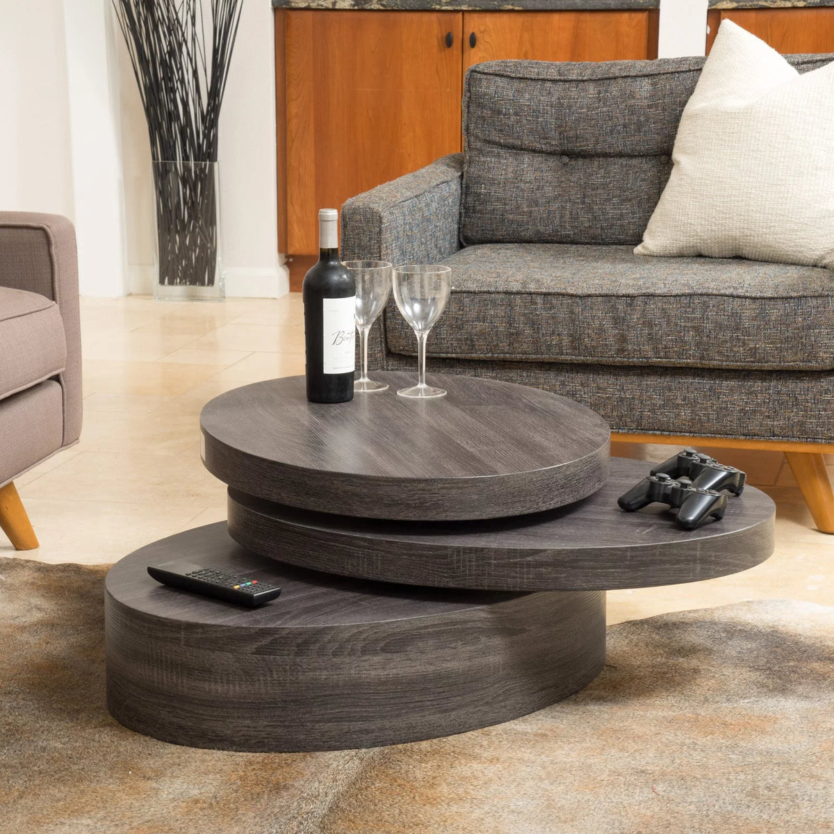 Oval Rotating Wood Coffee Table R451363