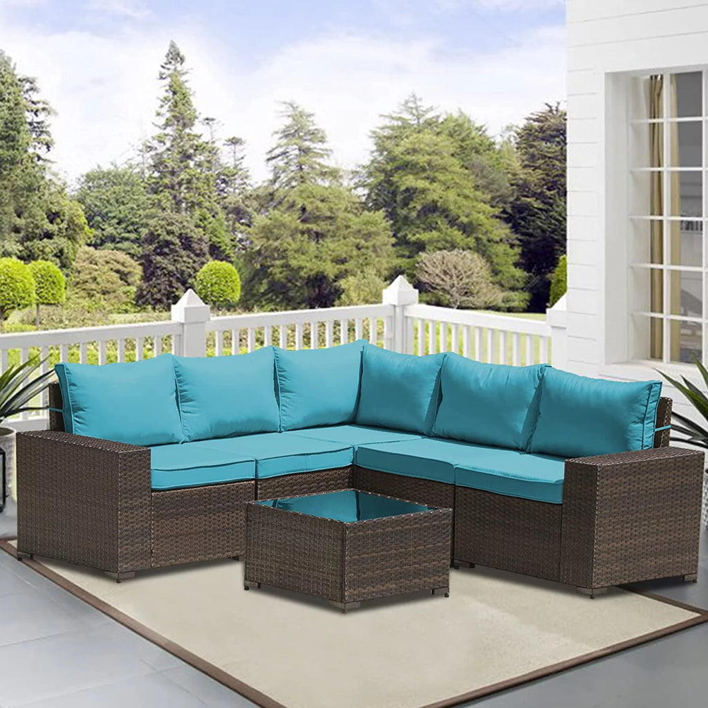 6 Pieces All-Weather PE Rattan Patio Sofa Set with Coffee Table & Cushions O85983